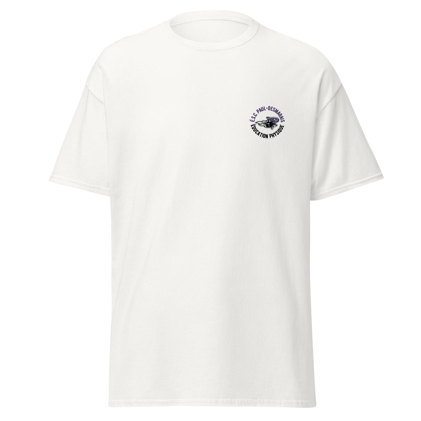 T-shirt coton unisexe É.S.C Paul-Desmarais logo éducation physique logo imprimé à gauche sur la poitrine