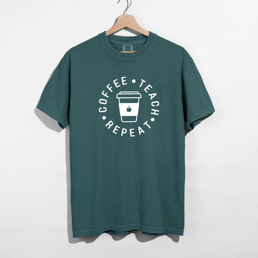 Coffee Teach Repeat T-Shirt – Funny Teacher Gift