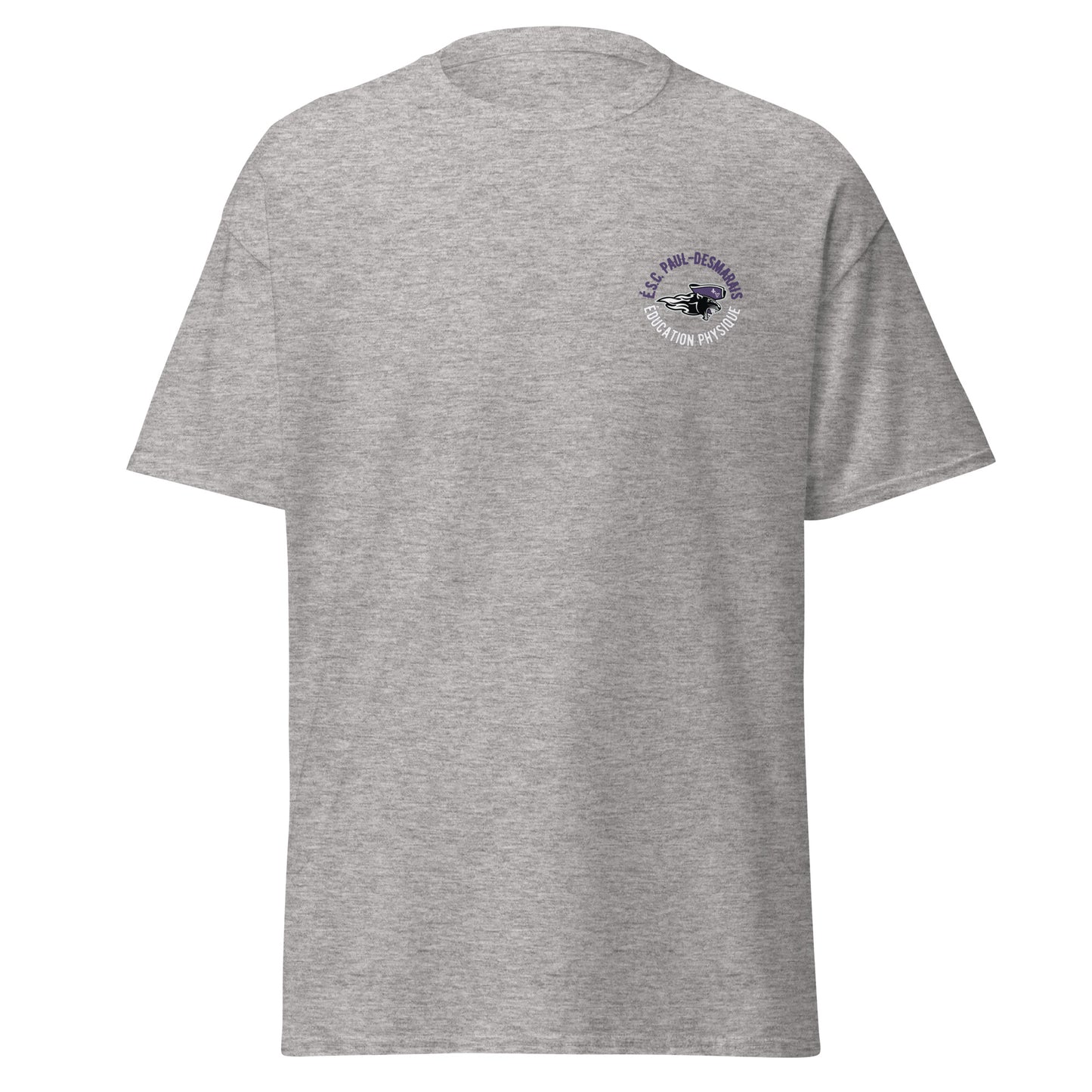 T-shirt coton unisexe É.S.C Paul-Desmarais logo éducation physique logo imprimé à gauche sur la poitrine